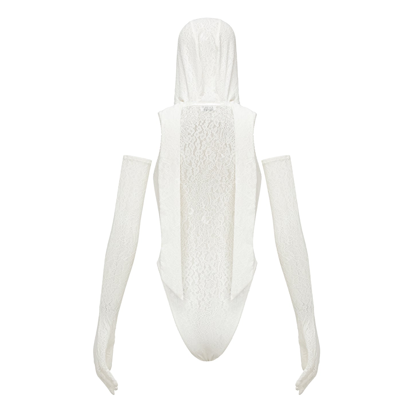 WHITE HOODED LACE BODYSUIT WITH PEARLS