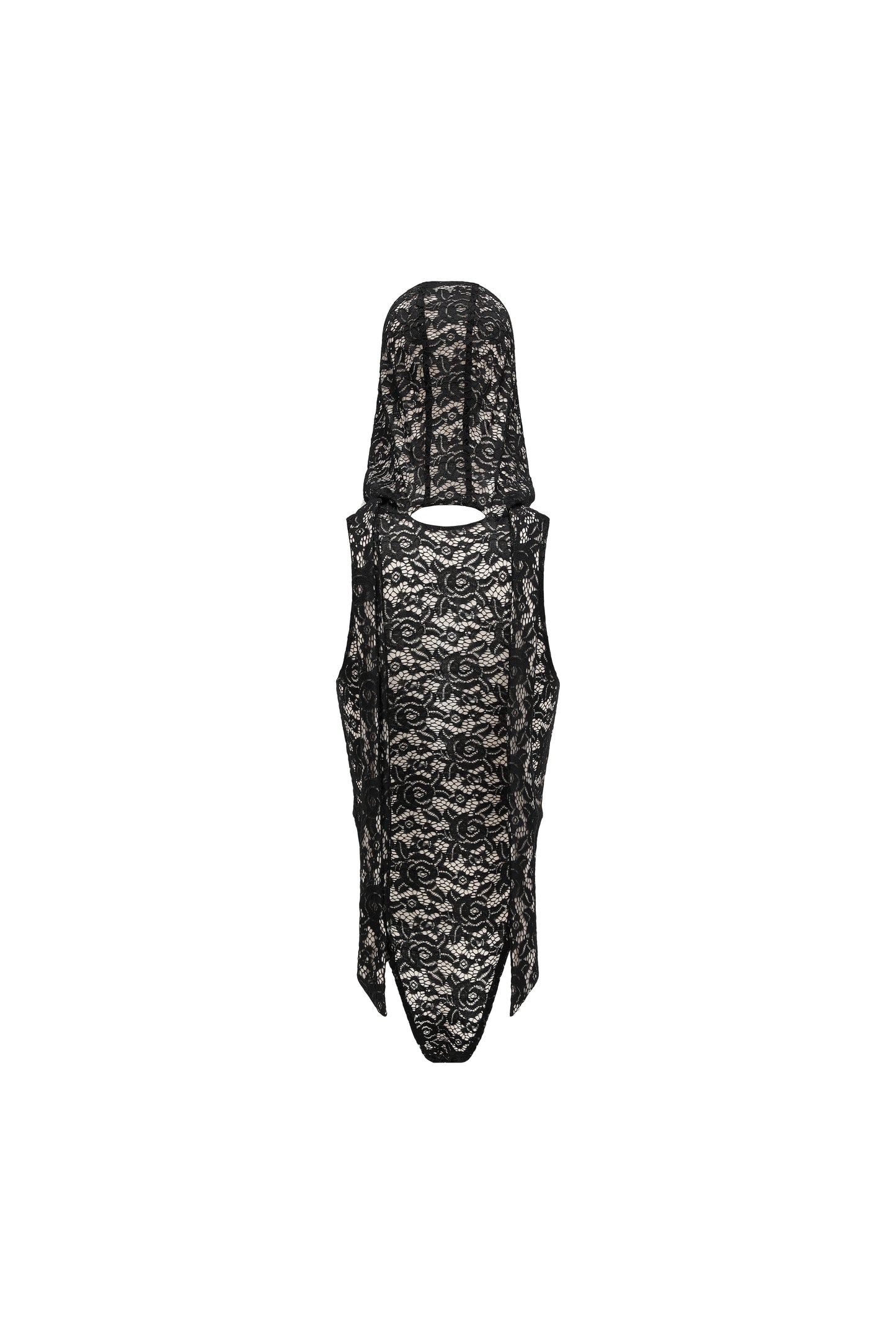 DOUBLE LACE HOODED BODYSUIT WITH PEARLS