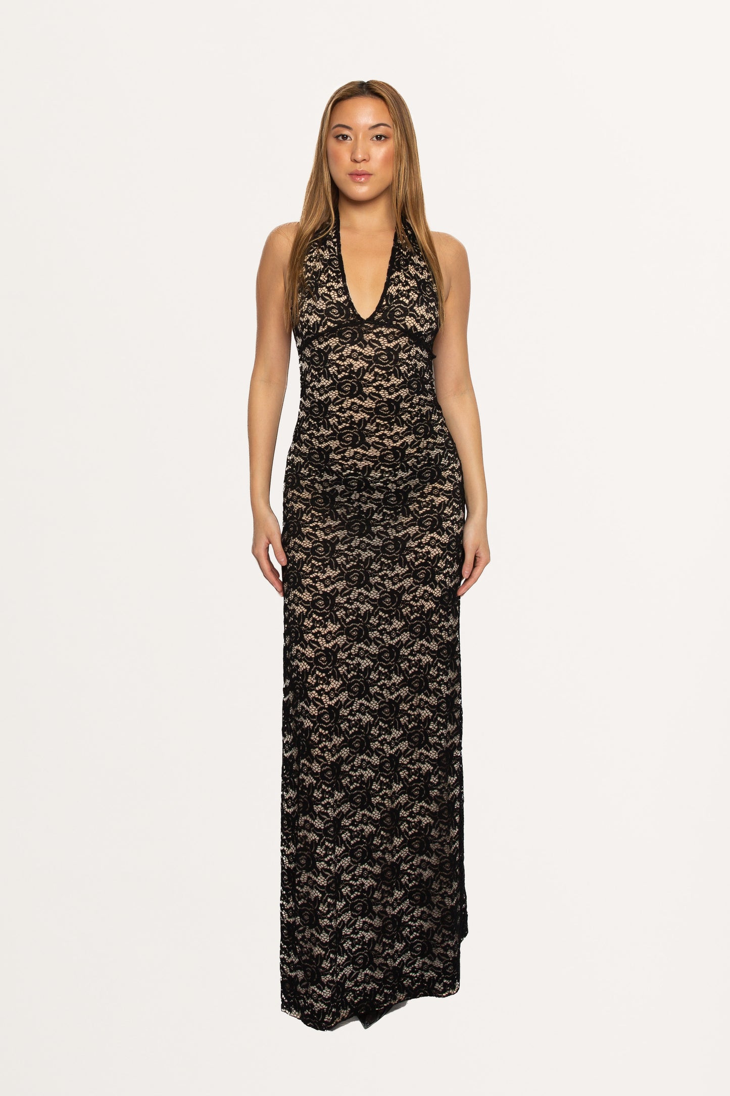 LACE V NECK MAXI DRESS