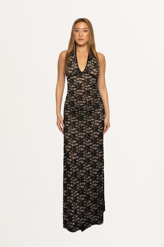 LACE V NECK MAXI DRESS